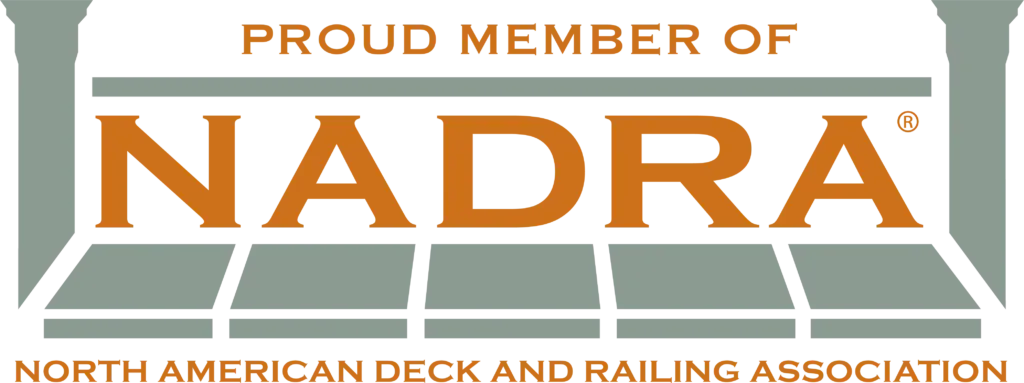 Proud member of NADRA logo with orange and gray text and deck and railing association tagline