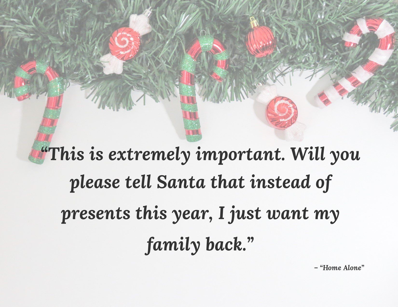A christmas card with candy canes and a quote.