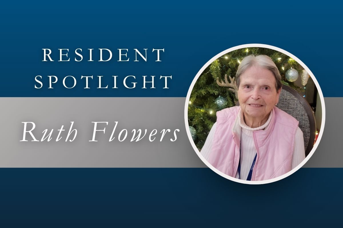 Resident spotlight graphic with a photo of Ruth Flower; text says 