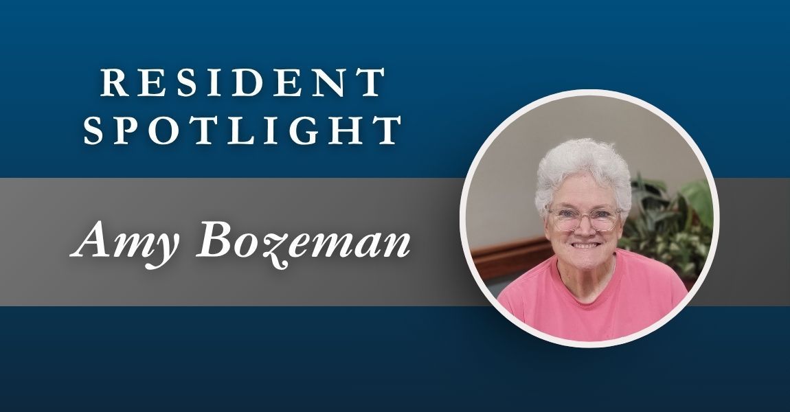 Resident spotlight banner featuring Amy Bozeman with her portrait on a blue background