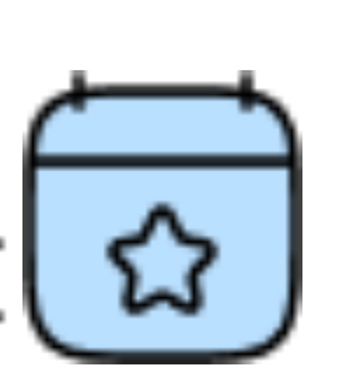 Light blue calendar with a black border and a star icon.