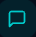 Glowing blue speech bubble icon on a dark background.