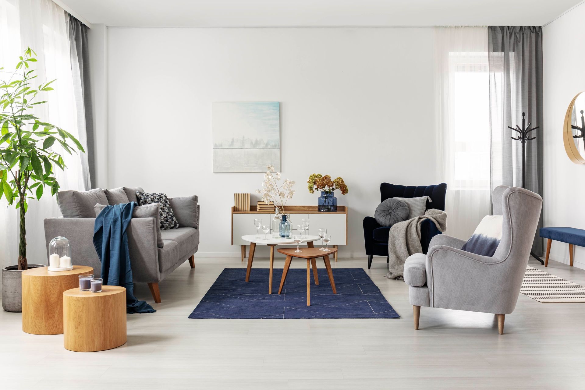 Living room with couch, chair and table