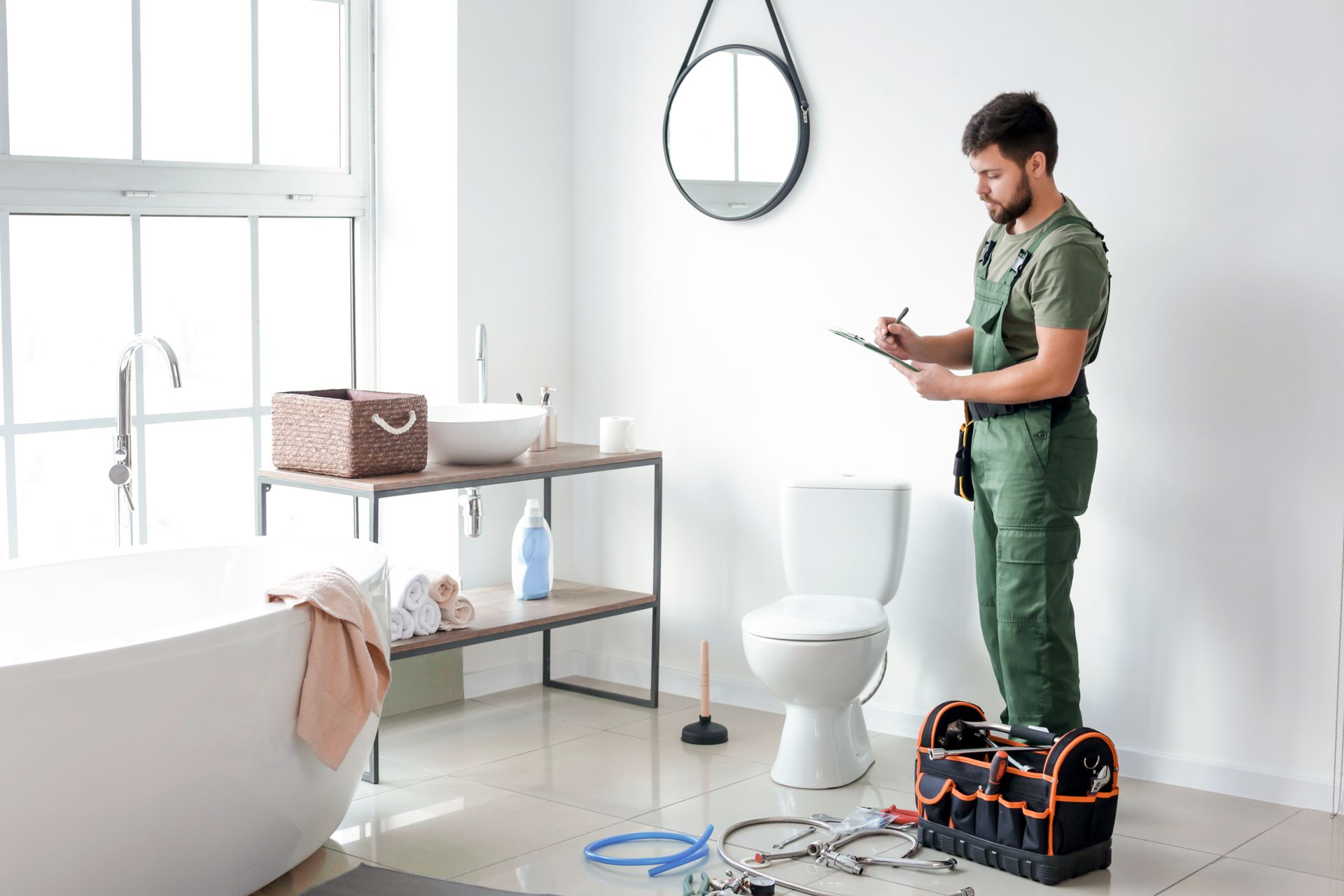 Installing toilet bowl in bathroom