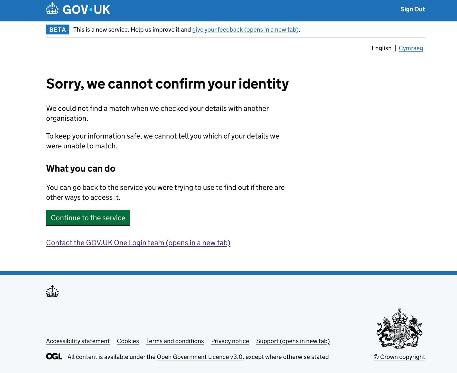 Gov.UK One login and it fails