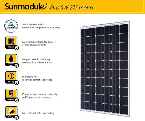 A picture of a sunmodule plus sw 275 mono solar panel