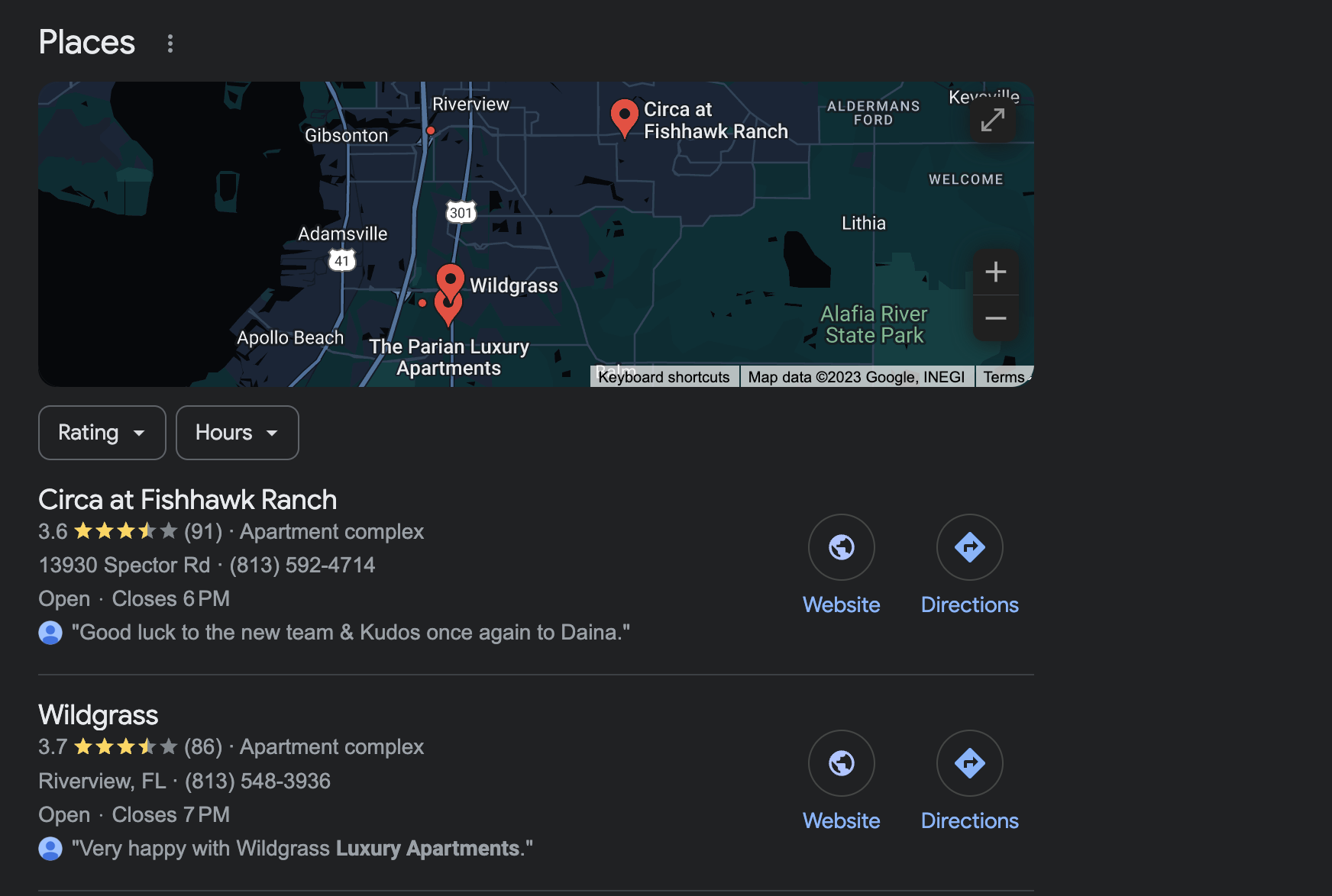 Google map pack showing reviews