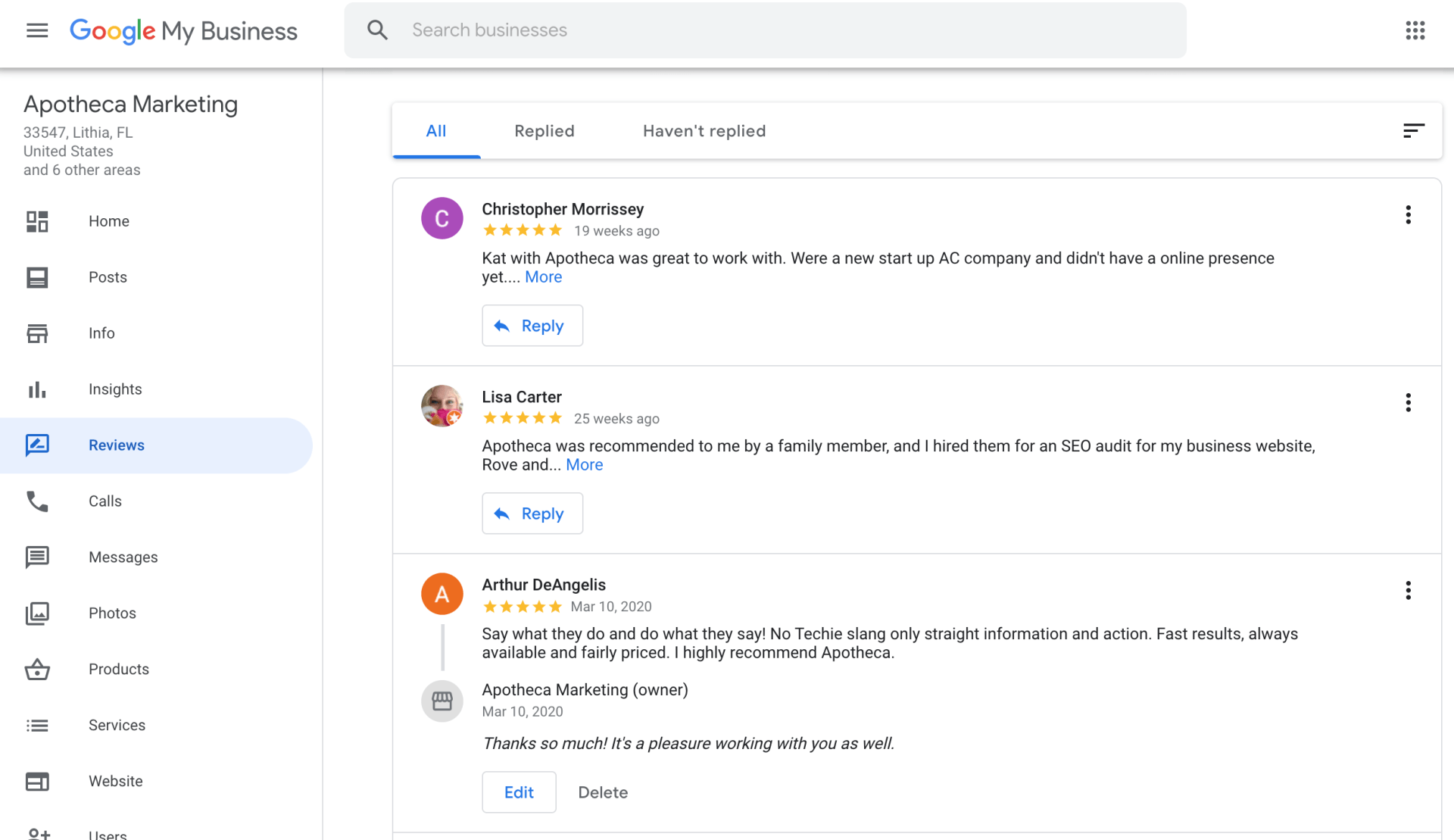 Google My Business review management