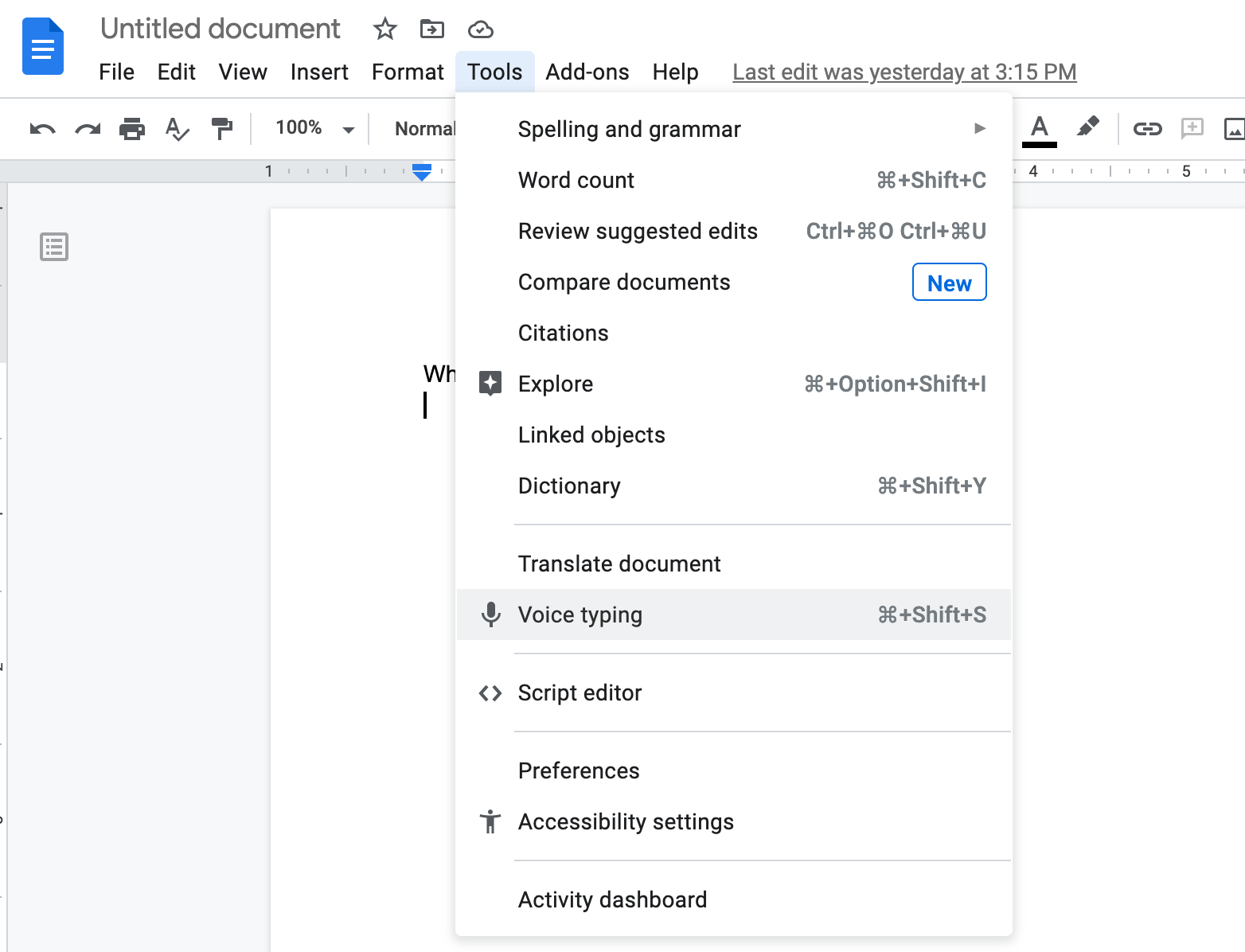 Google's Transcribe tool in Google Docs