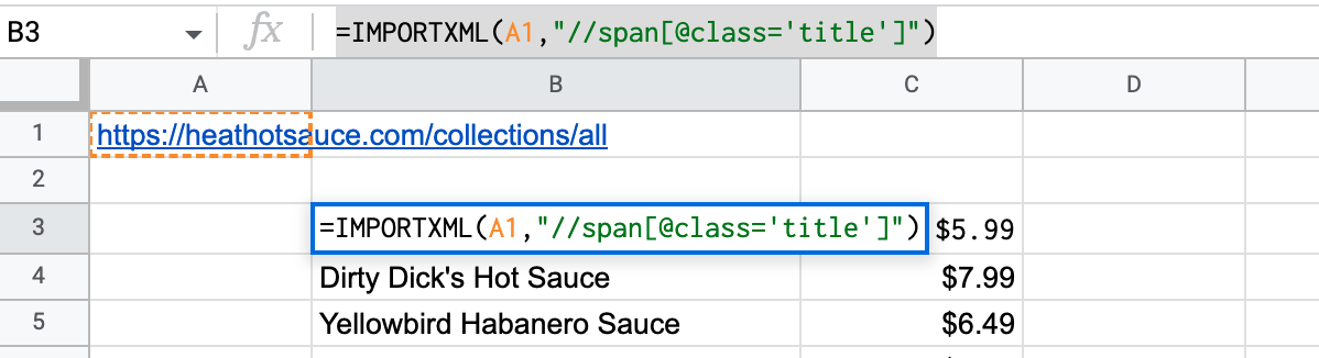 Sample Google Sheet formula