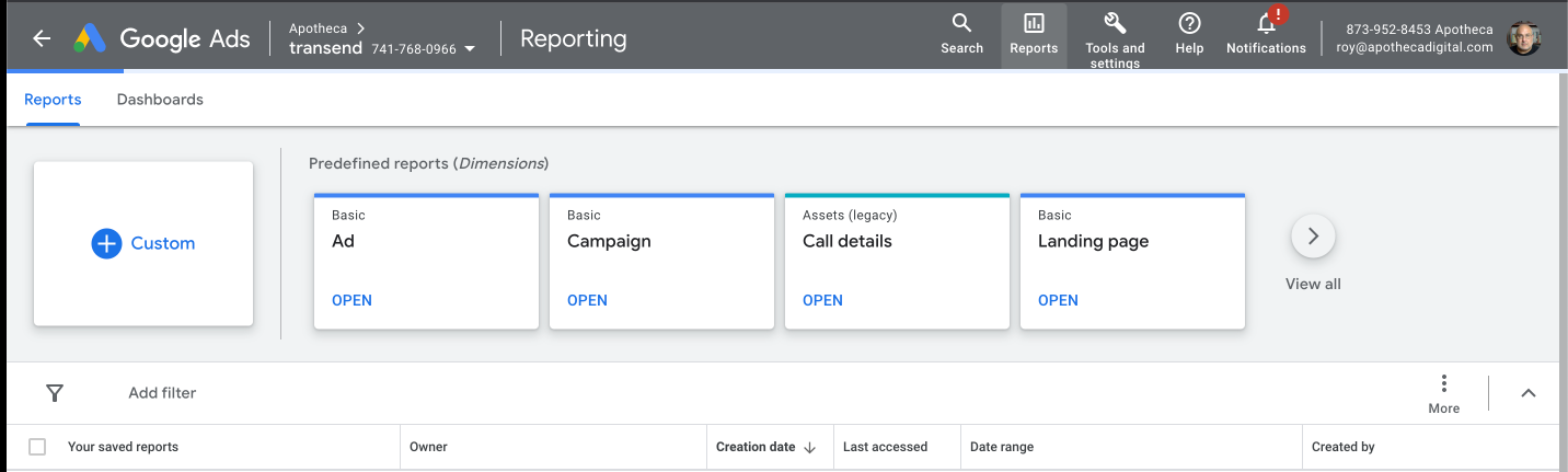 Report in Google Ads