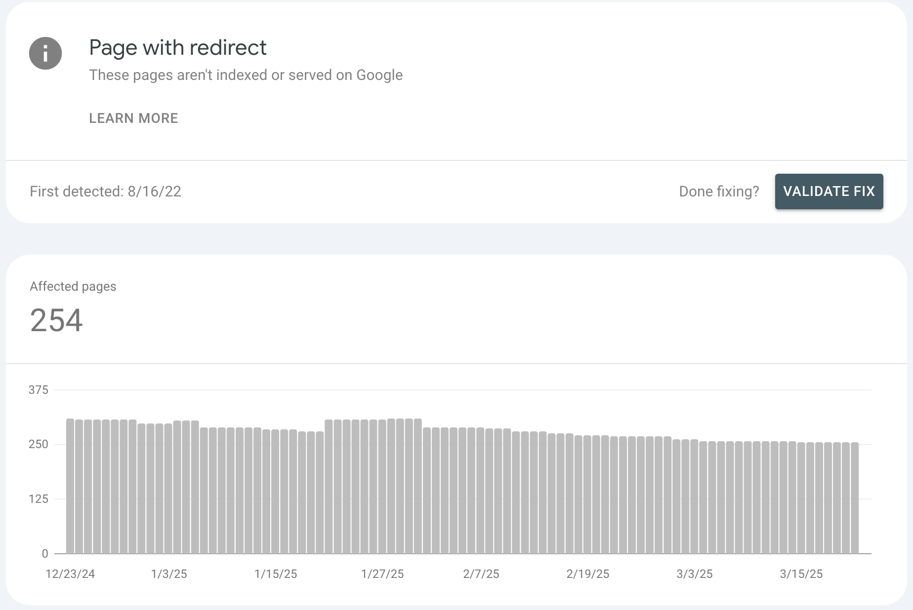 Page with redirect in Google Search Console