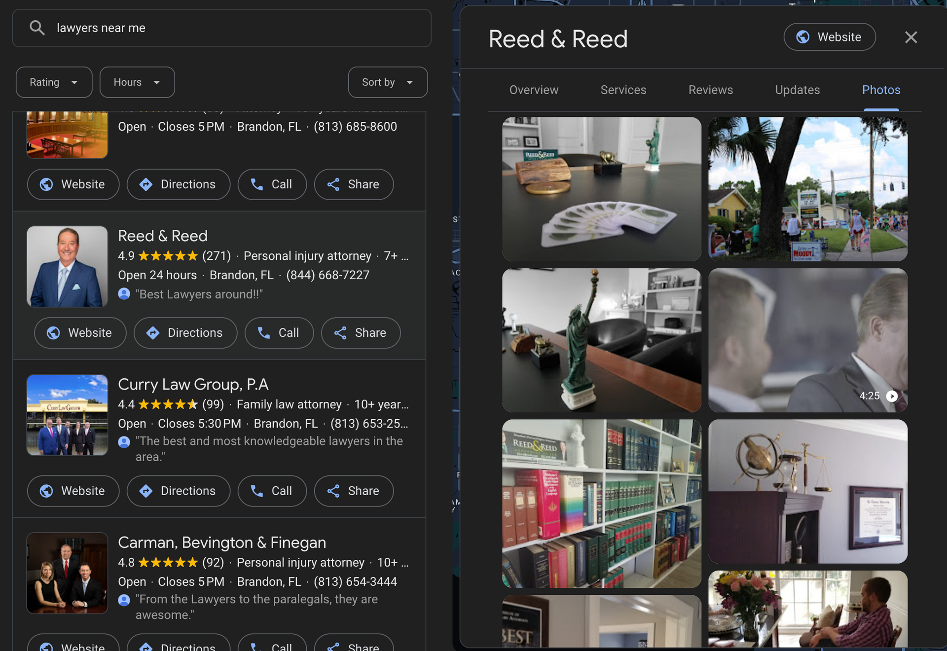 A Google Business Listing showing photos used by a local law firm