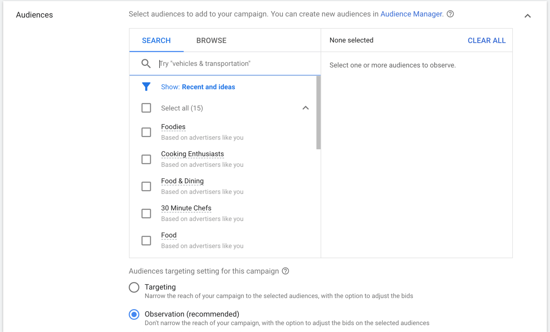 Example of Google Ads targeting