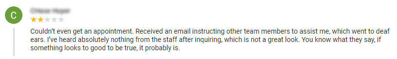Review from upset customer