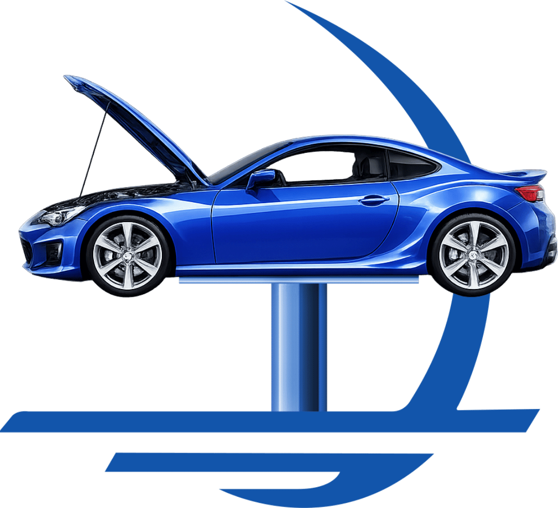 Blue Car on Car Lift