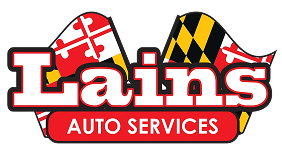 Lains Auto Services logo with Maryland flags. Red, black, and yellow text. | Lains Auto Services
