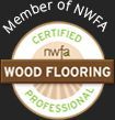 NWFA Certified Wood Flooring member logo with brown and green circular badge.