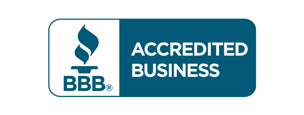 The BBB Accredited Business logo featuring a stylized torch emblem next to the text