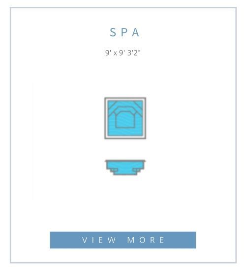 A square spa layout shown from above and the side, with dimensions 9' x 9' x 3'2