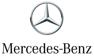 Mercedes-Benz logo with silver three-pointed star and black wordmark on a white background