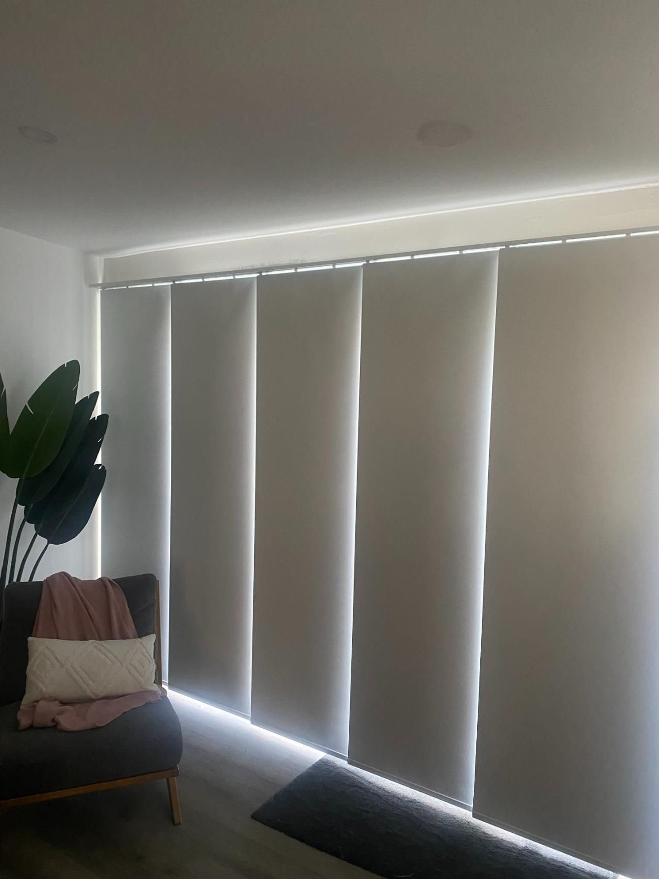 A Living Room with A Couch and Blinds on The Windows — Bay Blinds & Doors in Bateau Bay, NSW