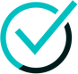 A blue check mark in a circle on a white background.