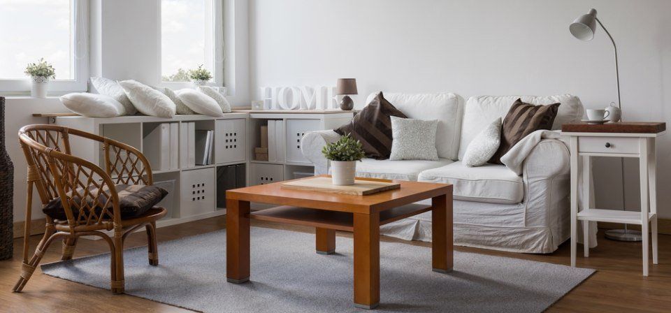 house with wooden center table