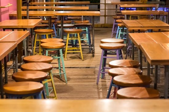 wooden stools in the cafe