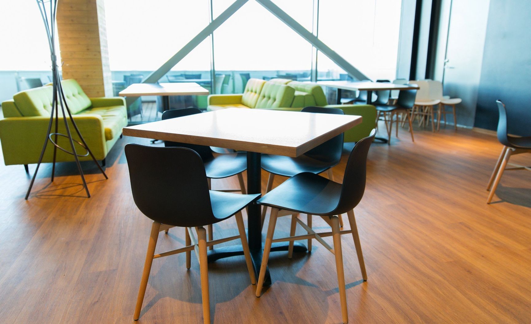 restaurant interior with wooden table and chairs