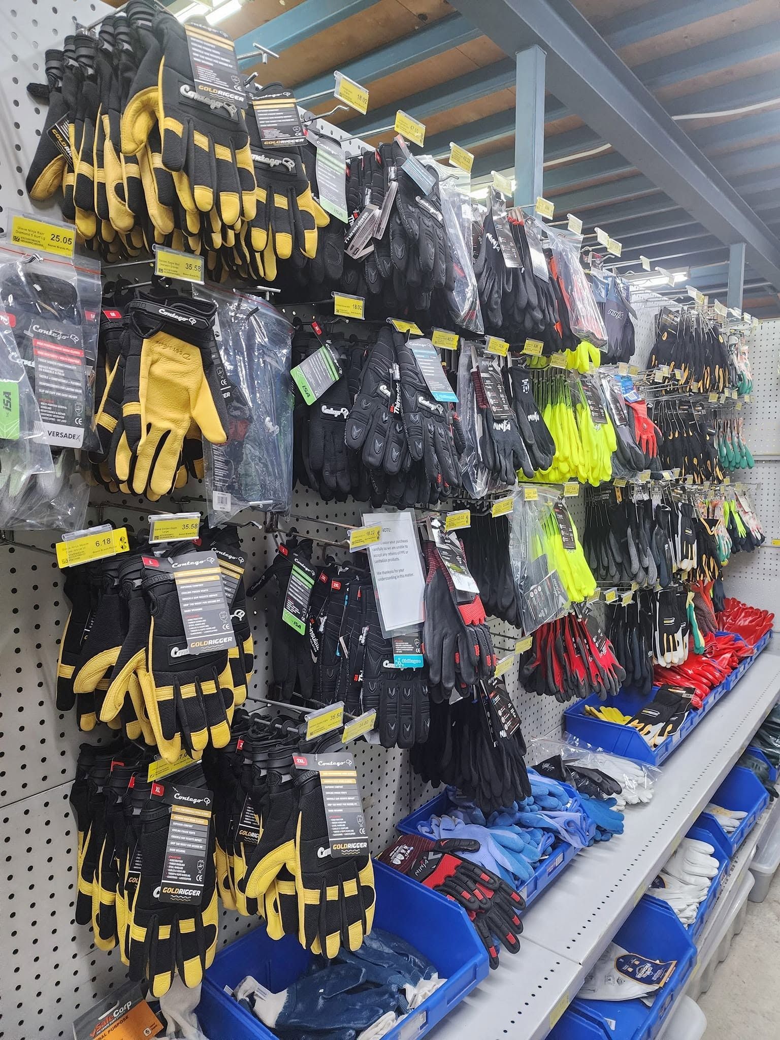 Store Display Featuring Various Work Gloves