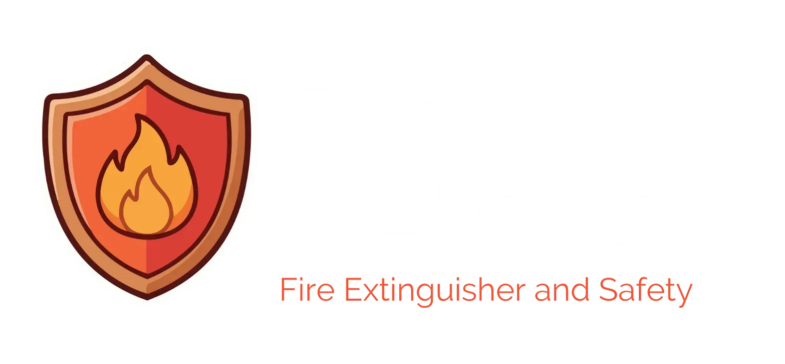 Orange shield with flame icon and the text “Fire Extinguisher and Safety”