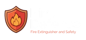 Orange shield with flame icon and the text &ldquo;Fire Extinguisher and Safety&rdquo;