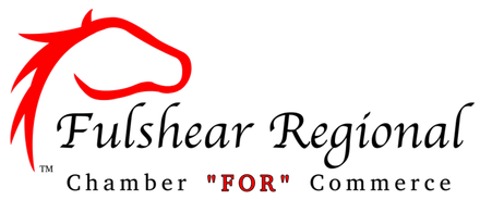 Fulshear Regional Chamber for Commerce logo with red horse graphic and black text
