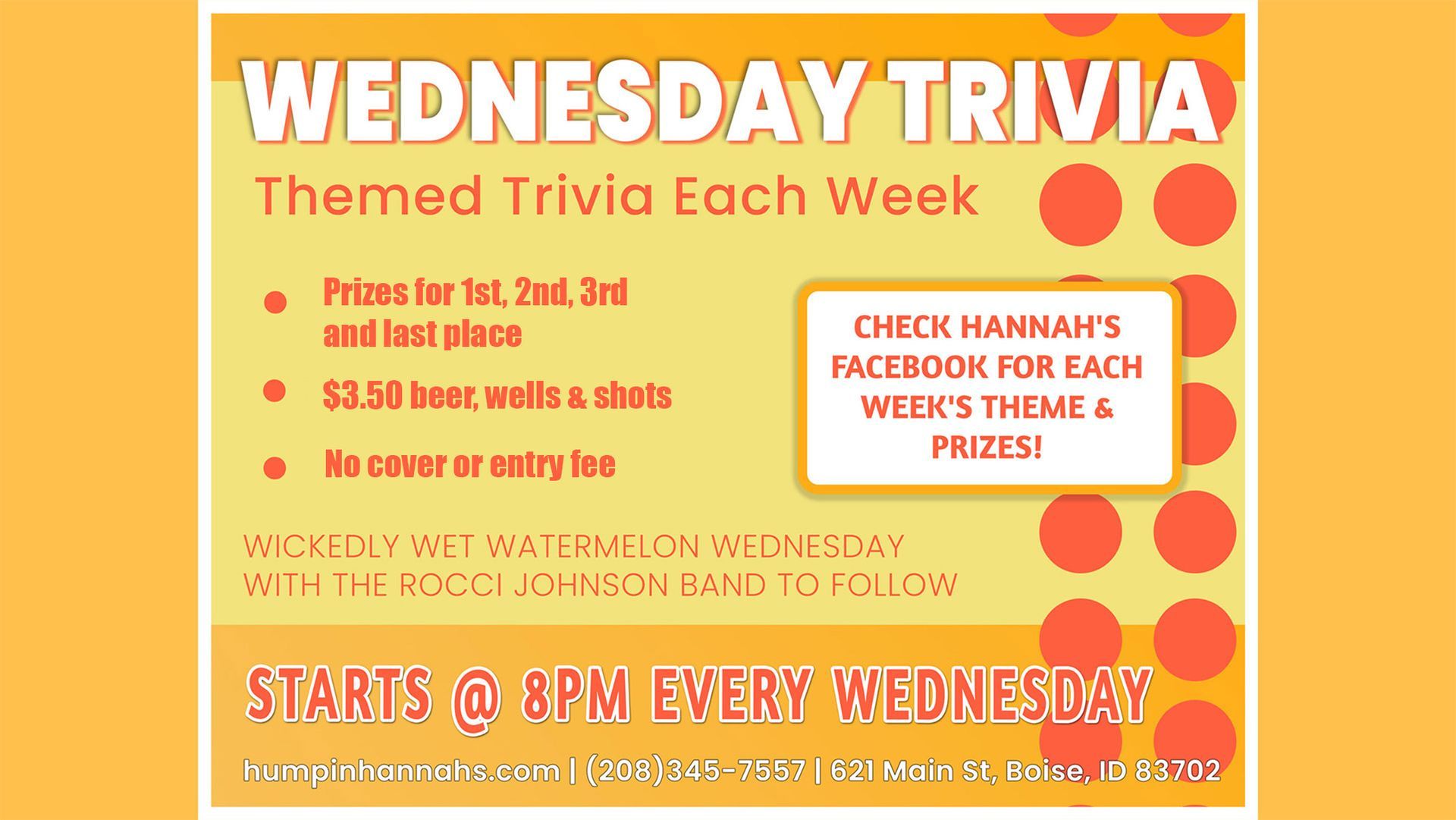 A poster for a wednesday trivia each week