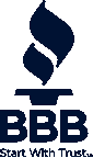 BBB logo with blue torch icon and the text “BBB” and “Start With Trust.”