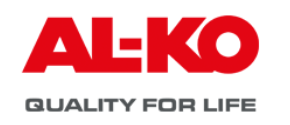 Logo AL-KO in rosso con slogan grigio