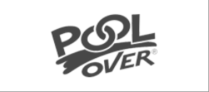 Logo stilizzato nero “POOL OVER” con ovali collegati sopra la parola “OVER”