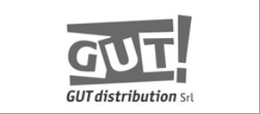 Logo di GUT! distribution Srl in grigio e nero su sfondo bianco.