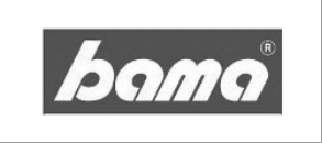 Logo di Bama in lettere minuscole bianche su sfondo rettangolare grigio scuro.
