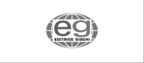 Logo grigio di EG Editrice Giochi con globo e scritta stilizzata “eg”.