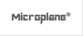 Logo Microplane in grigio su sfondo bianco.