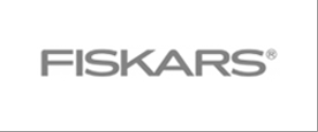 Logo Fiskars in grigio su sfondo bianco.