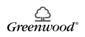 Logo Greenwood con un albero stilizzato sopra il marchio denominativo