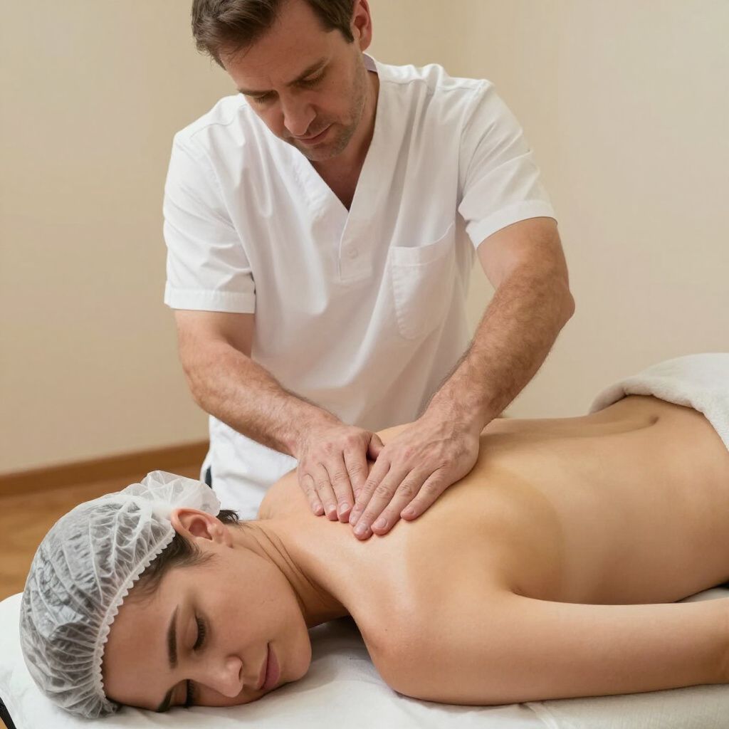 Man giving a back massage to a woman lying face down on a massage table.