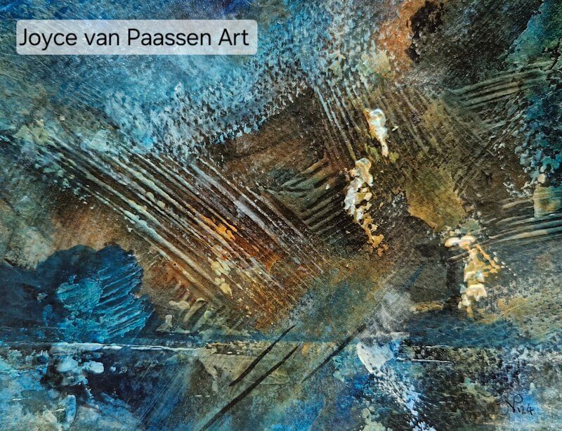 Storm op zee; Semi Abstract acrylinkt en -verf; 13x18 cm; intuitief