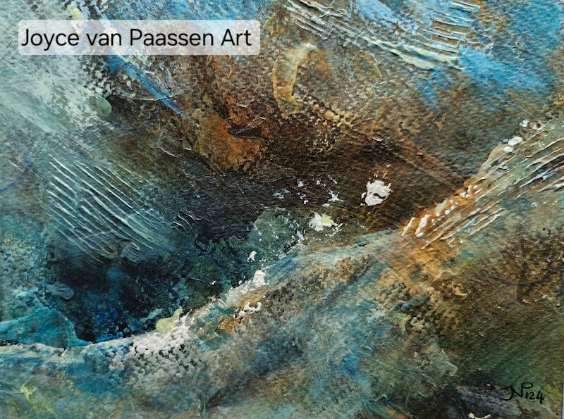 Pacific Ocean 2; Semi Abstract acrylinkt en -verf; 13x18 cm; intuitief