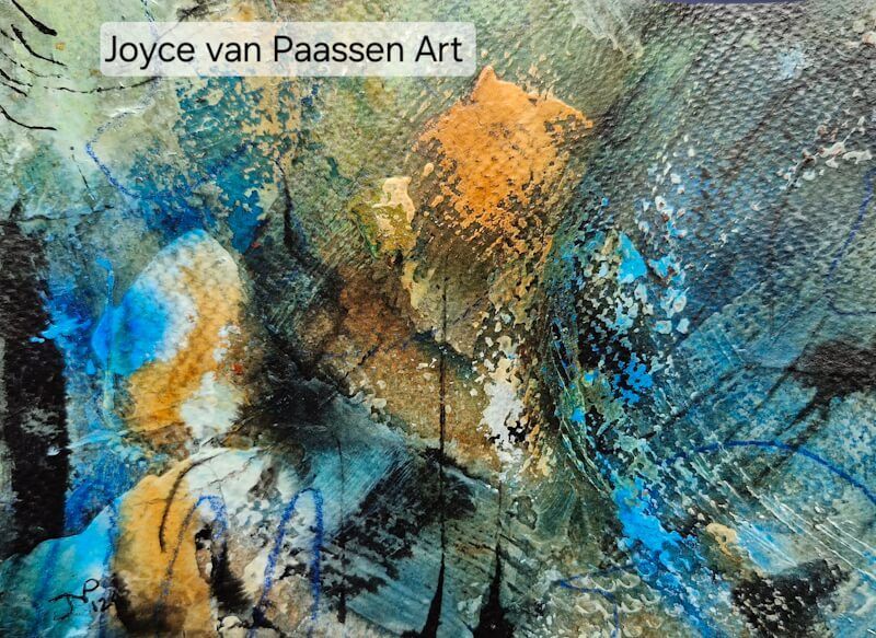 Engel daalt neer; Semi Abstract acrylinkt en -verf; 13x18 cm; intuitief