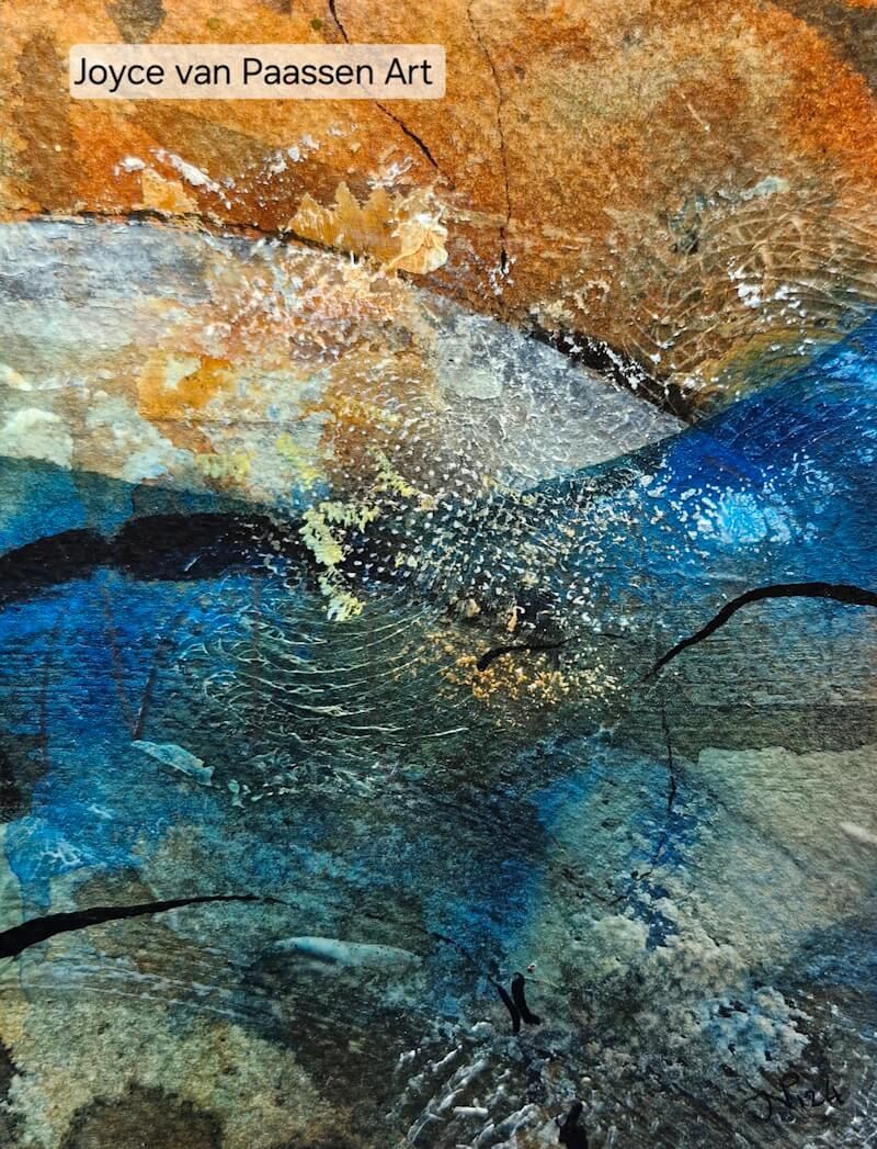 Pacific Ocean 3; Semi Abstract acrylinkt en -verf; 13x18 cm; intuitief