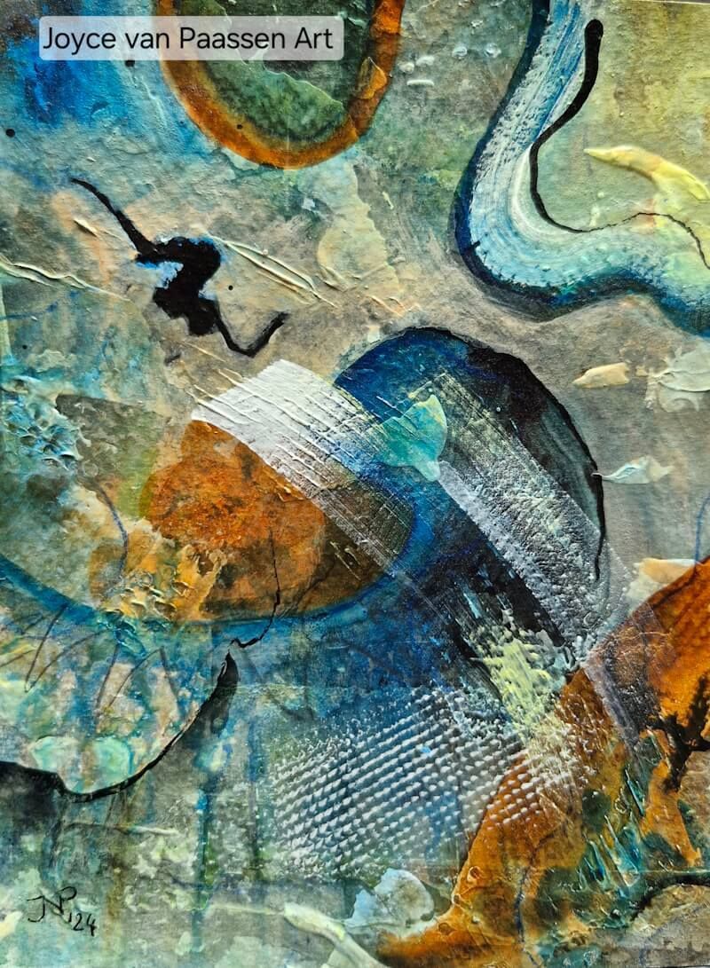 Ontstaan van de aarde; Semi Abstract acrylinkt en -verf; 13x18 cm; intuitief
